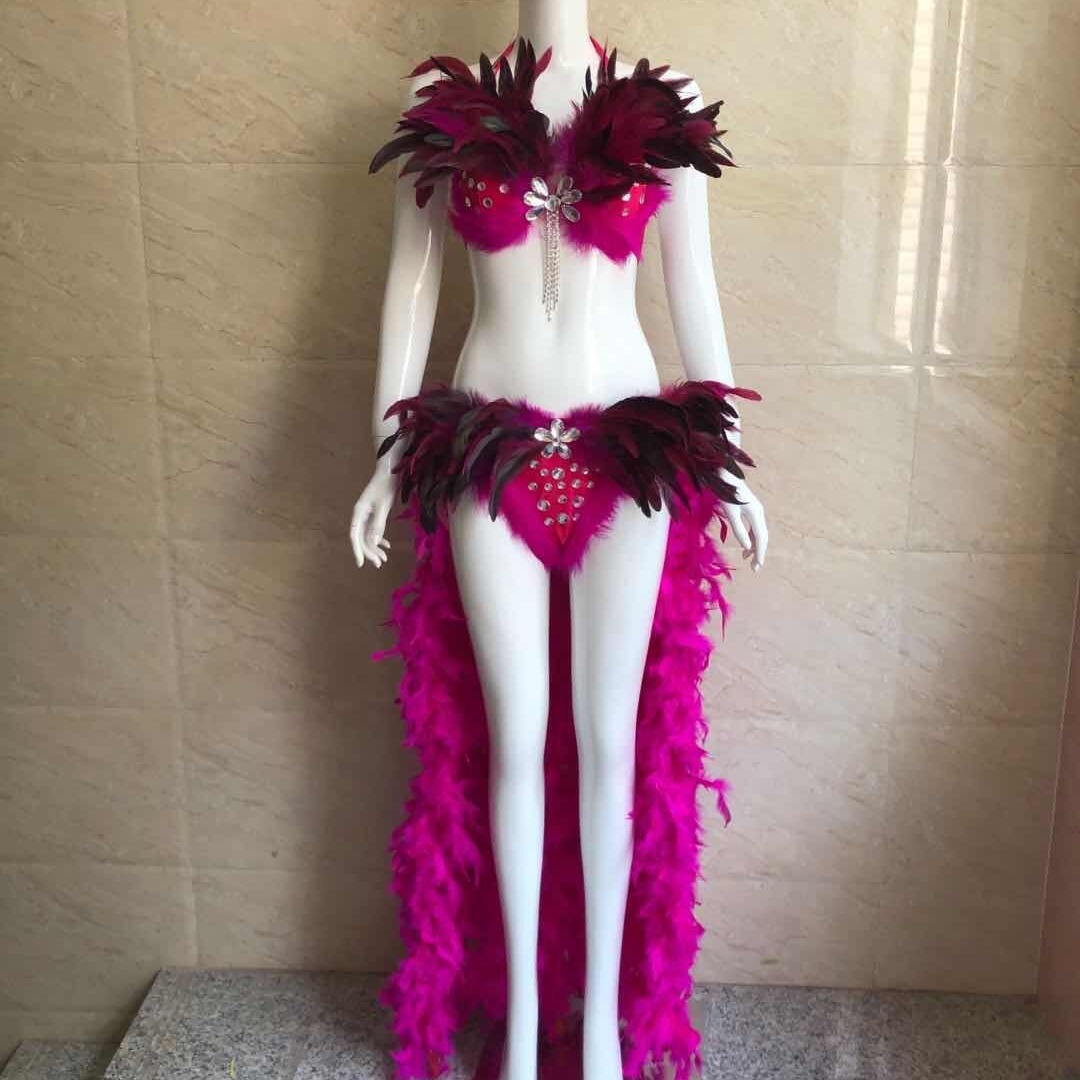 Thong Bikini Women - Women Feather Bikini Costume Rhinestone Halter
